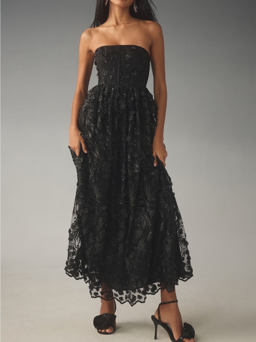Payal Jain Strapless Lace Maxi Dress
